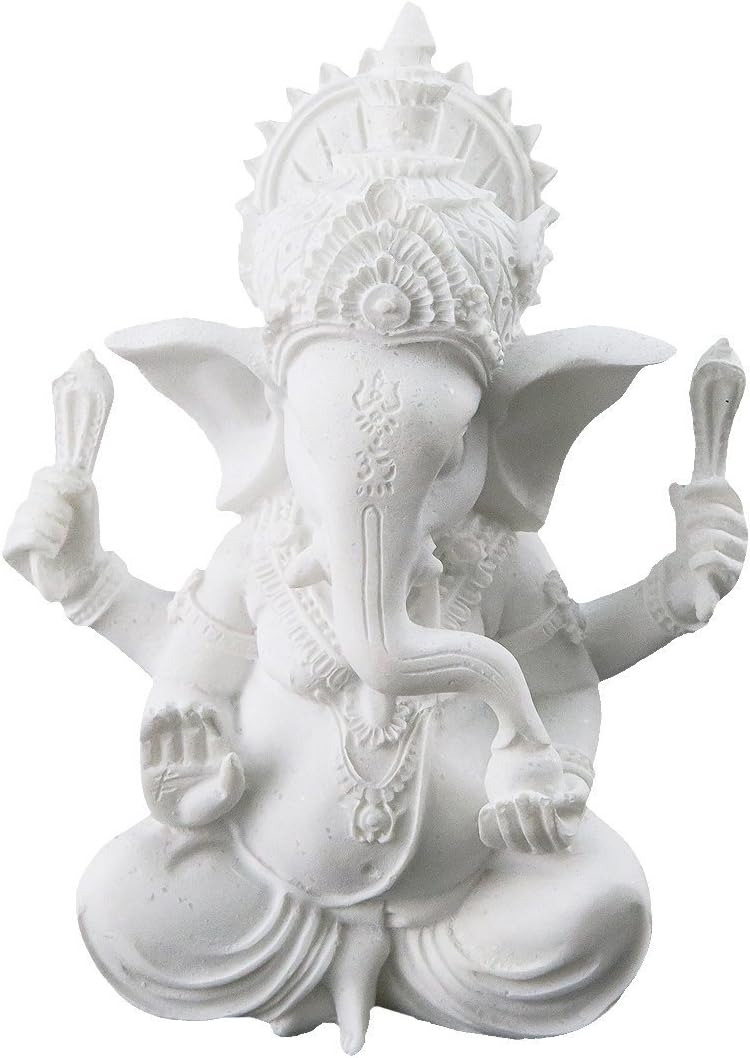 Figura Artesanal de Ganesha en Piedra Arenisca Blanca